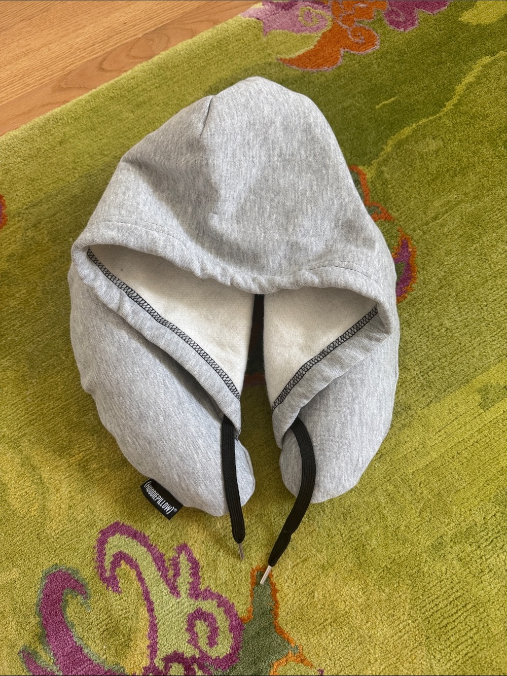Gray Travel Hoodie Neck Pillow - Soft Fleece Comfort